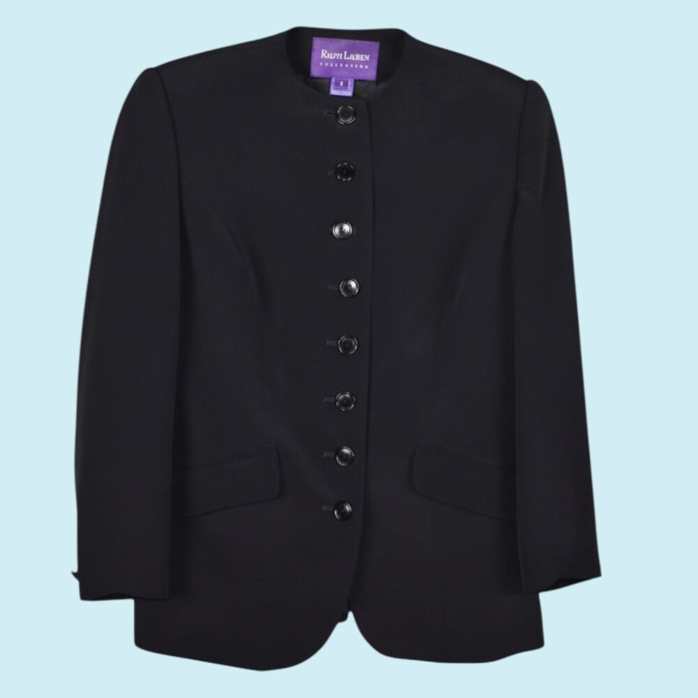 Ralph Lauren Collection Purple Label Jacket Women's Size 8 Black VTG Buttons 90s